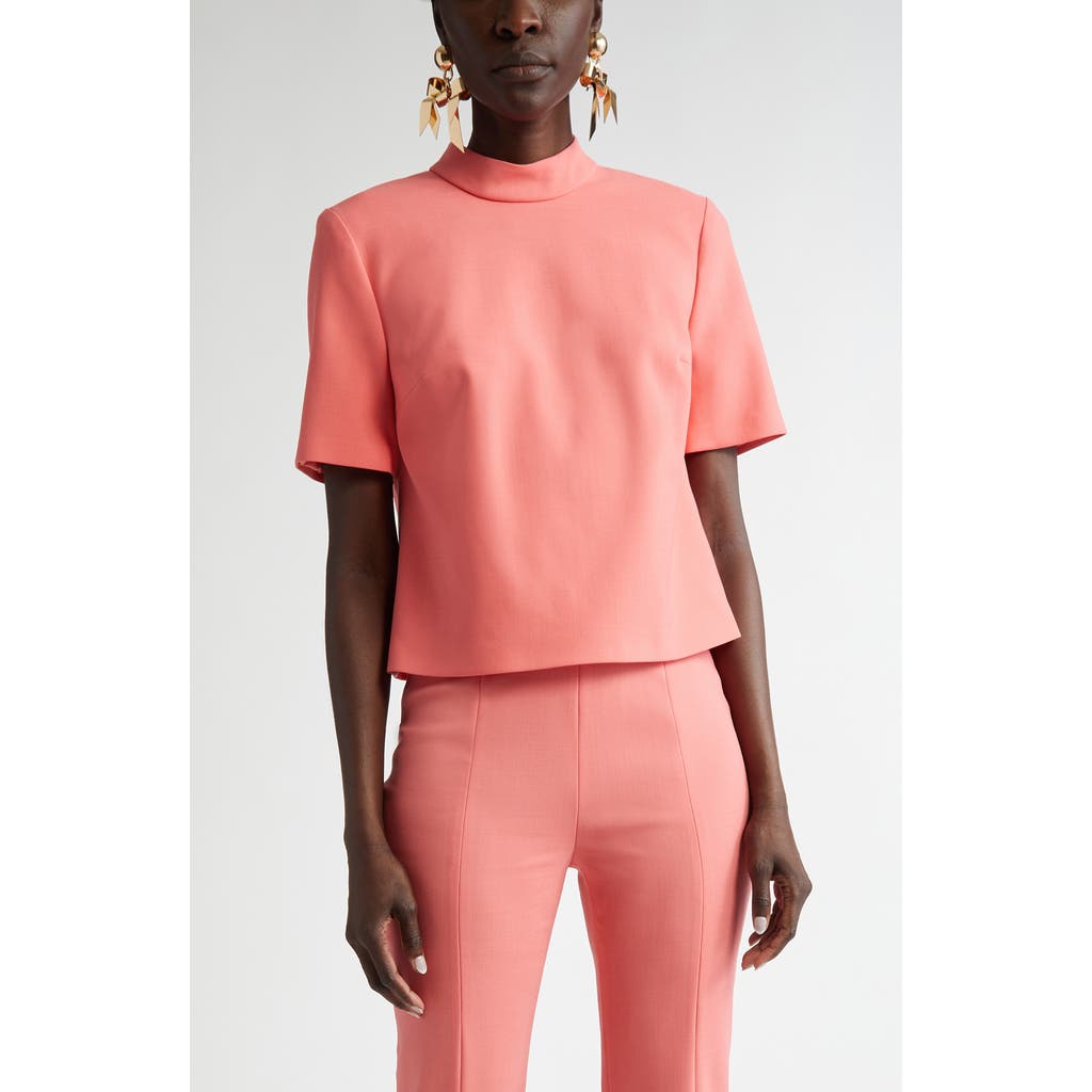 Carolina Herrera Mock Neck Stretch Wool Crop Top In Orange