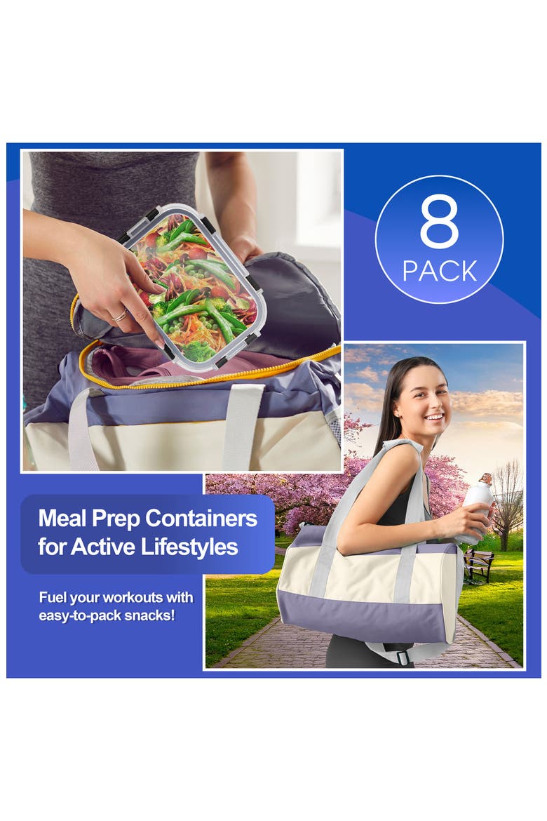 8-Pack Glass Food Prep Storage Containers, Alternate, color, CLEAR