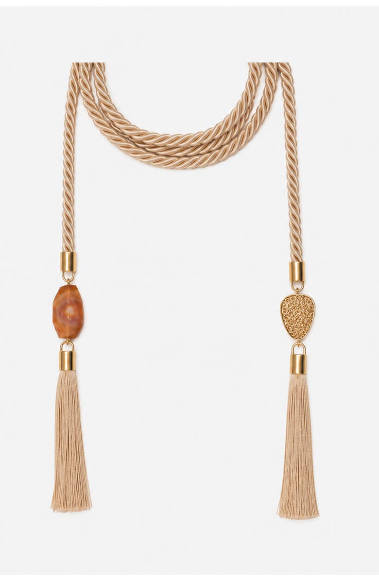 Daniela Millan Jewelry Silk Tassel Belt with jade, Main, color, Beige