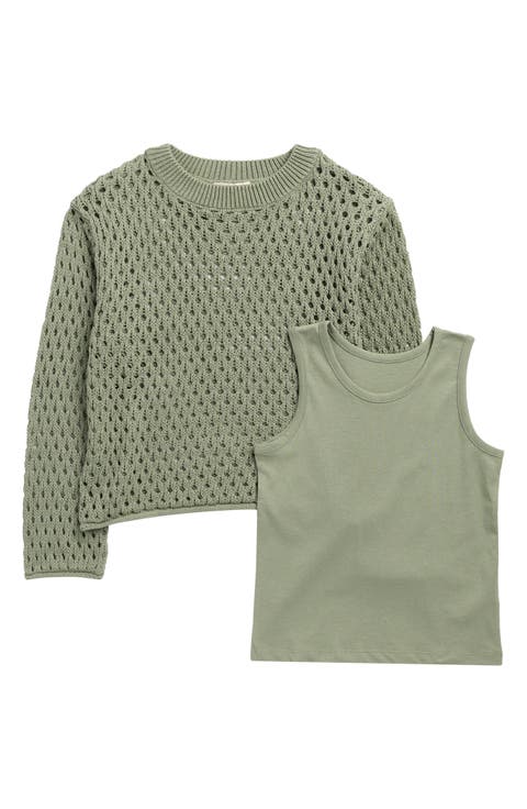 Kids' Tank & Open Stitch Sweater Set (Big Kid)