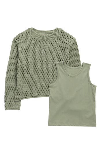 Jessica Simpson Kids' Tank & Open Stitch Sweater Set In Green