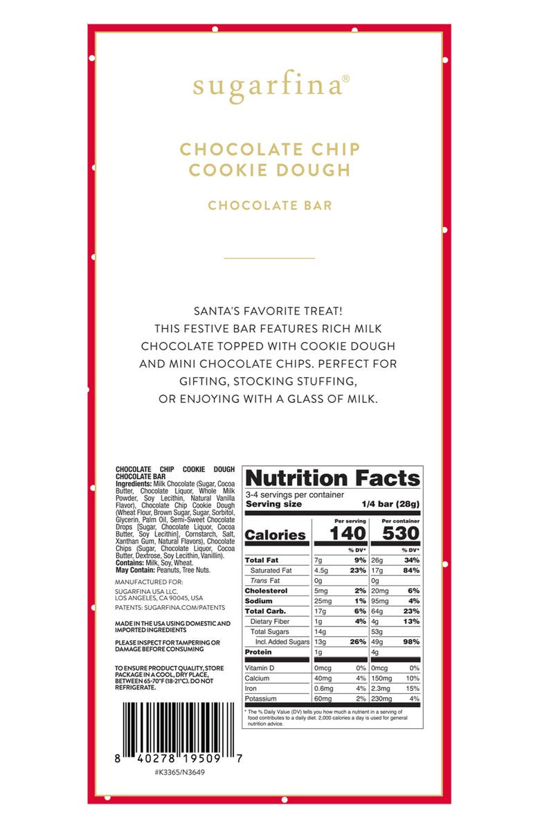 sugarfina Set of 4 Chocolate Chip Cookie Dough Candy Bars, Alternate, color, 