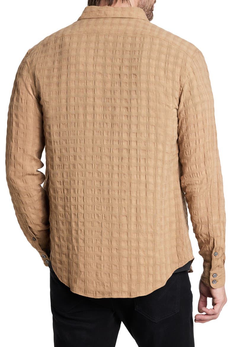 Slim Fit Geo Textured Linen & Cotton Button-Up Shirt, Alternate, color, LIGHT CARAMEL