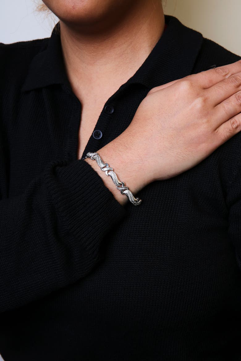 Silver 1 3/4 Cttw Diamond Wave and X Link Tennis Bracelet, Alternate, color, White