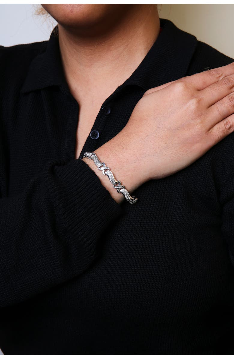 Haus of Brilliance Silver 1 3/4 Cttw Diamond Wave and X Link Tennis Bracelet, Alternate, color, White