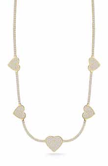 CHLOE AND MADISON Pavé CZ Heart Station Chain Necklace
