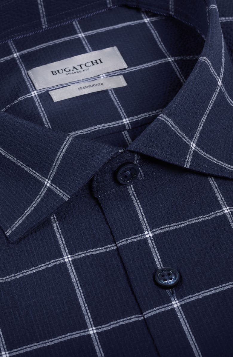 Bugatchi Axel Shaped Fit Stretch Cotton Button-Up Shirt, Alternate, color, Navy