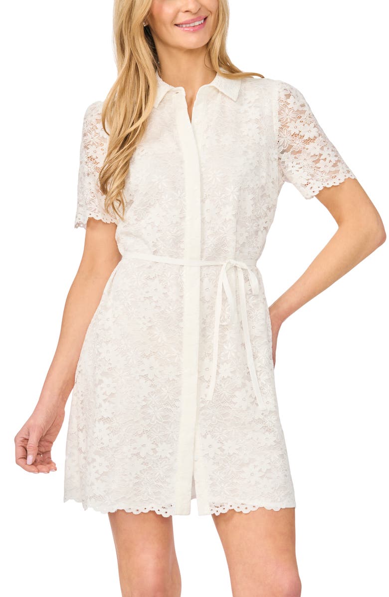 CeCe Tie Waist Lace Minidress, Alternate, color, New Ivory