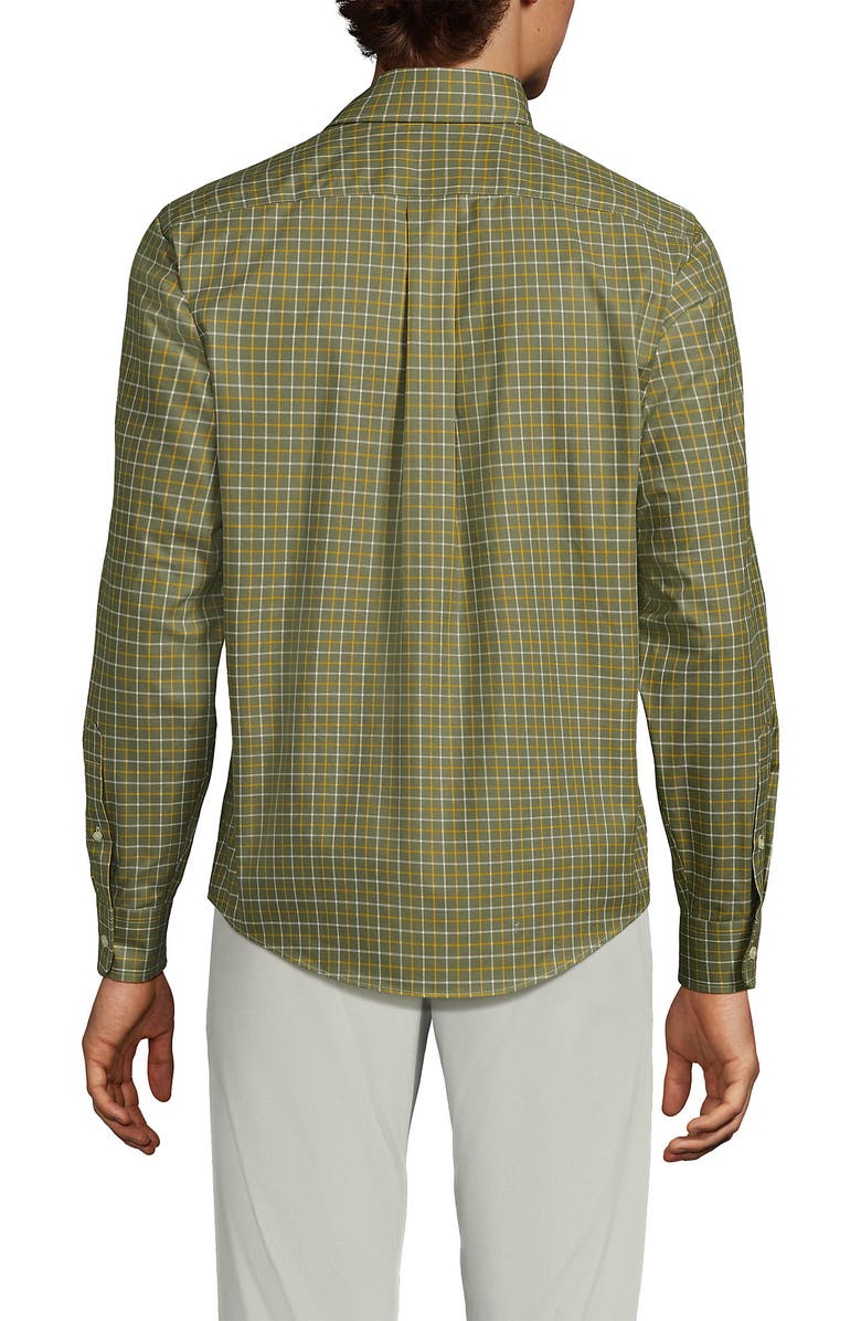 Lands' End Tailored Fit No Iron Twill Long Sleeve Shirt, Alternate, color, River Stone Green/Gold Plaid