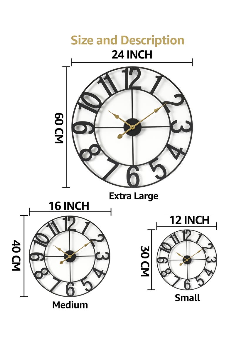 16-Inch Numeral Wall Clock, Alternate, color, BLACK