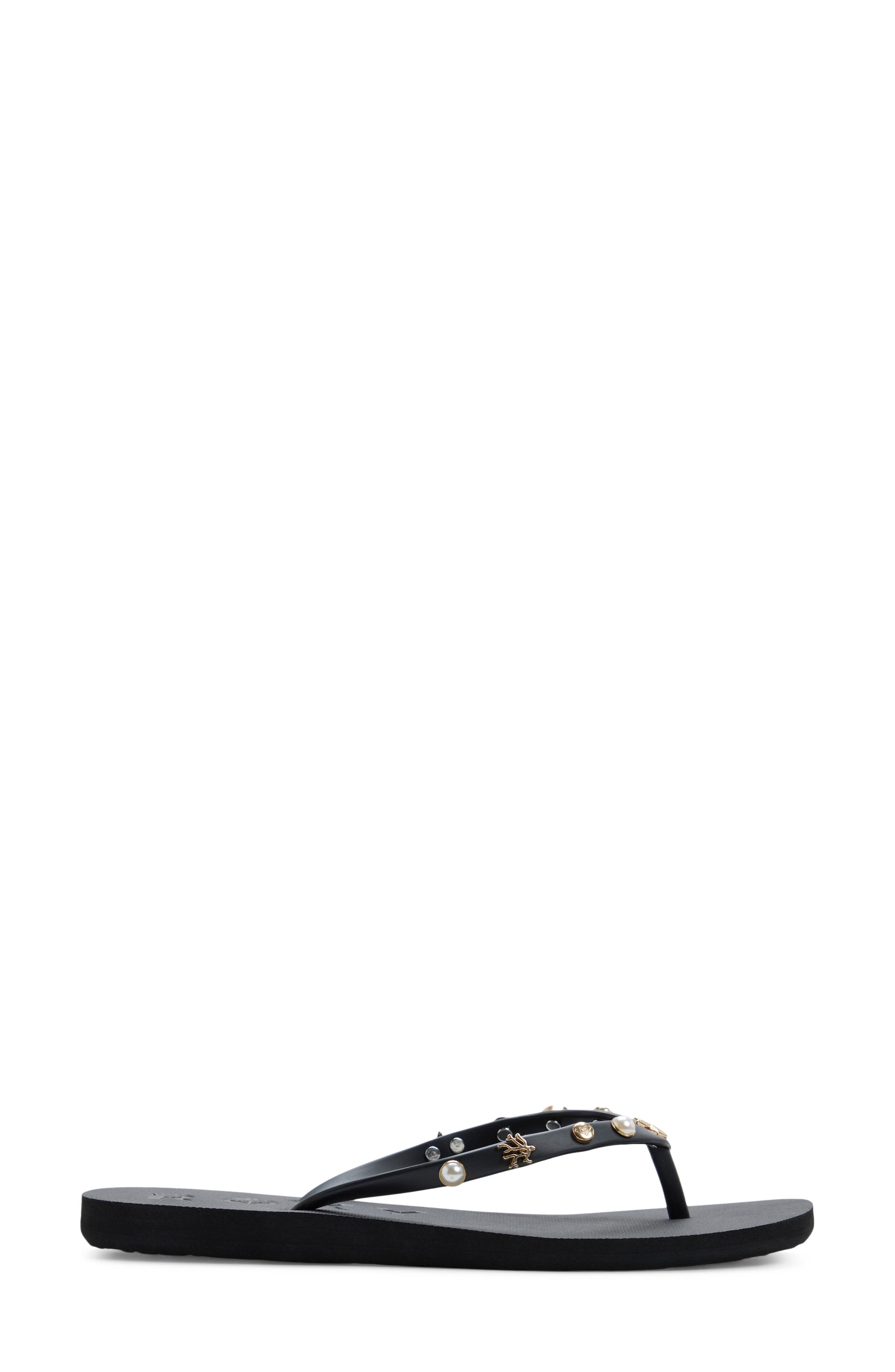 Roxy Hema Shell Stud Flip Flop, Alternate, color, Black