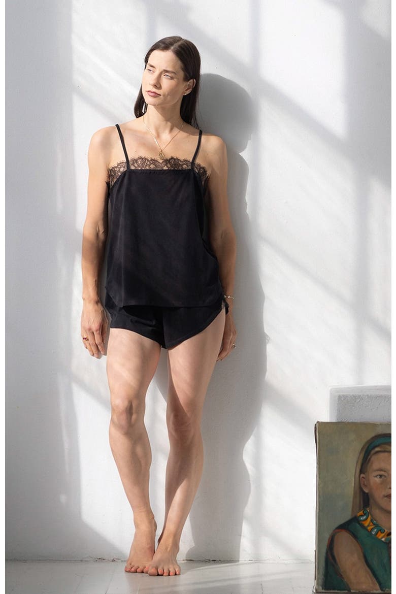 Sofia Brushed Pima Cotton Lace Camisole & Shorts Set, Main, color, Black