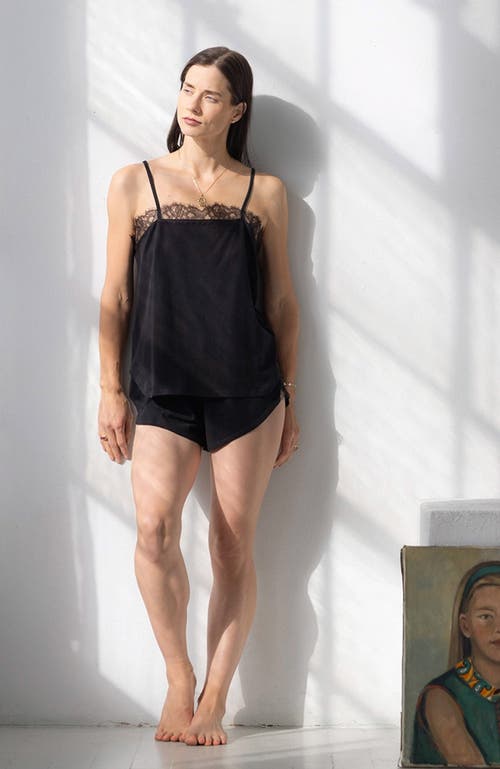 Salua Sofia Brushed Pima Cotton Lace Camisole & Shorts Set In Black