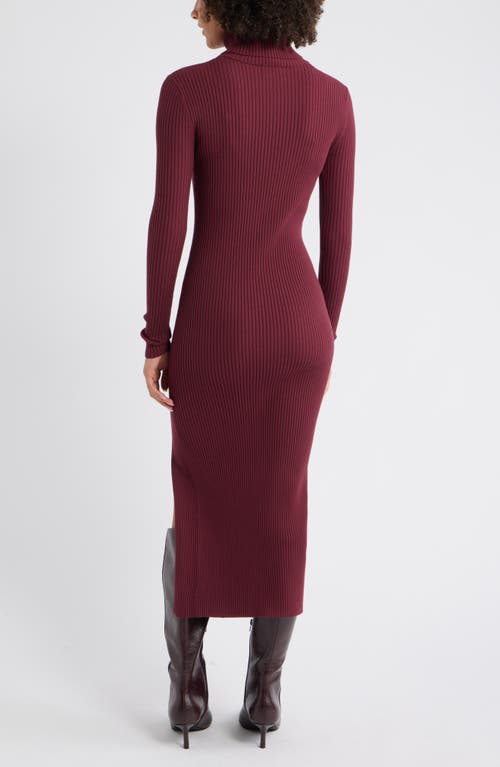 Open Edit Rib Long Sleeve Turtleneck Sweater Dress In Burgundy