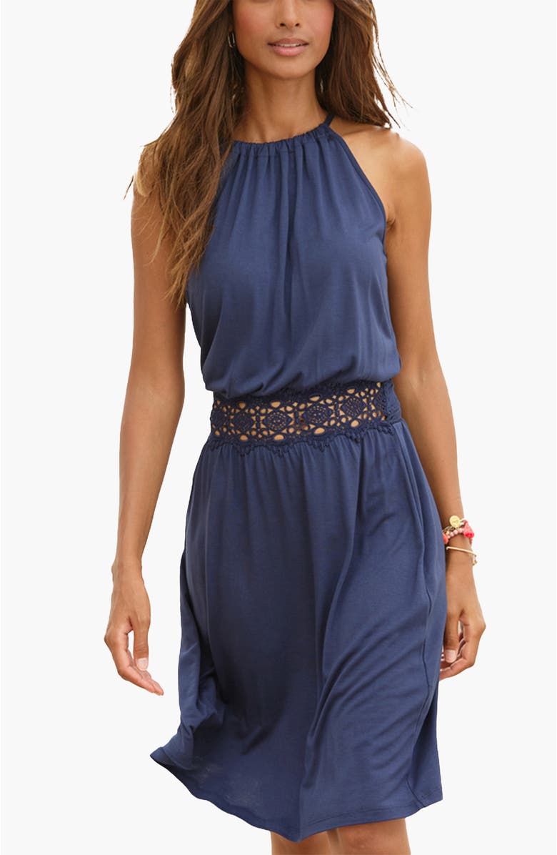 LASCANA Women's Crochet Detail Dress, Main, color, Navy