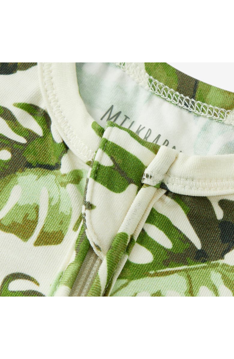 Milkbarn Cotton Stretch Zipper Footed Romper, Alternate, color, Island Leaf