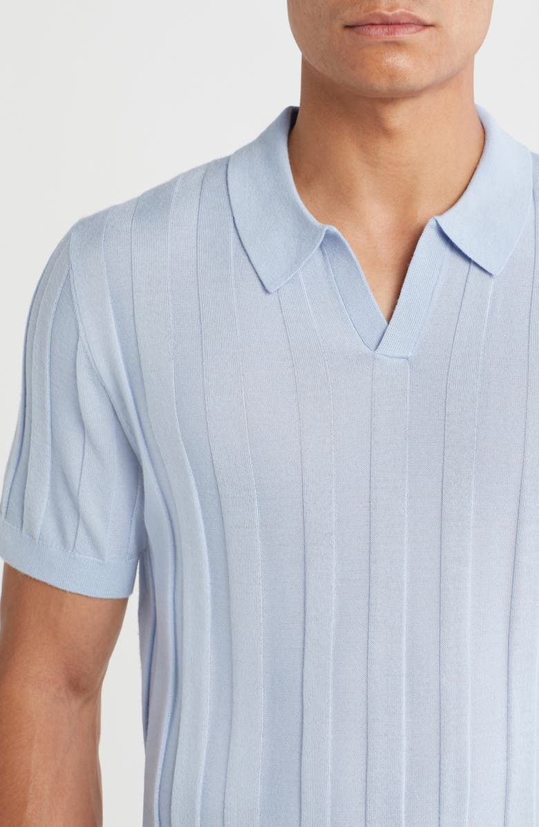 Nordstrom Rib Short Sleeve Merino Wool & Silk Johnny Collar Sweater, Alternate, color, Blue Skyway