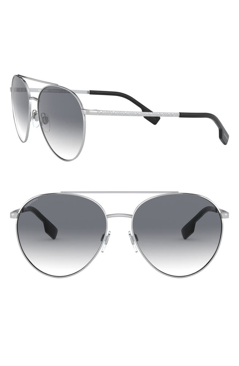 Burberry 59mm Check Temple Pilot Aviator Sunglasses, Main, color, 