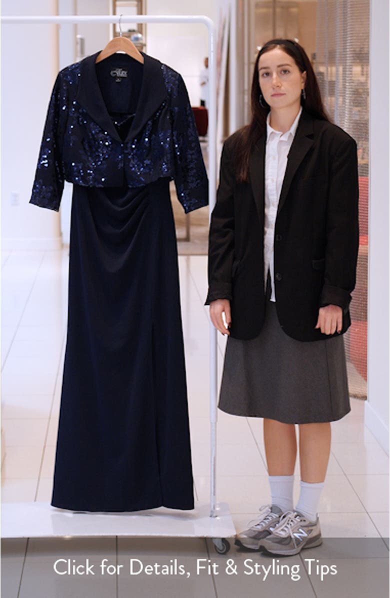 Sequin Detail Sleeveless Scuba Crepe Gown with Sequin Bolero Jacket