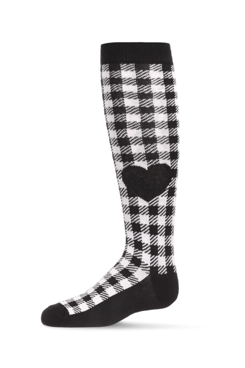 Gingham Heart Knee High Sock, Main, color, Black