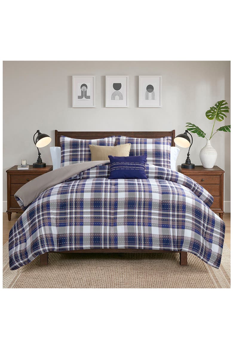 5-Piece Comforter Set, Alternate, color, BLUE/ TAN
