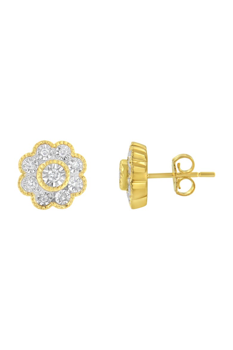 14K Yellow Gold Plated Silver 1/6 Ct Miracle-Plate Diamond Floral Stud Earrings, Alternate, color, Yellow