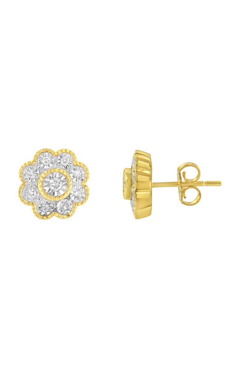 Haus of Brilliance 14K Yellow Gold Plated Silver 1/6 Ct Miracle-Plate Diamond Floral Stud Earrings, Alternate, color, Yellow