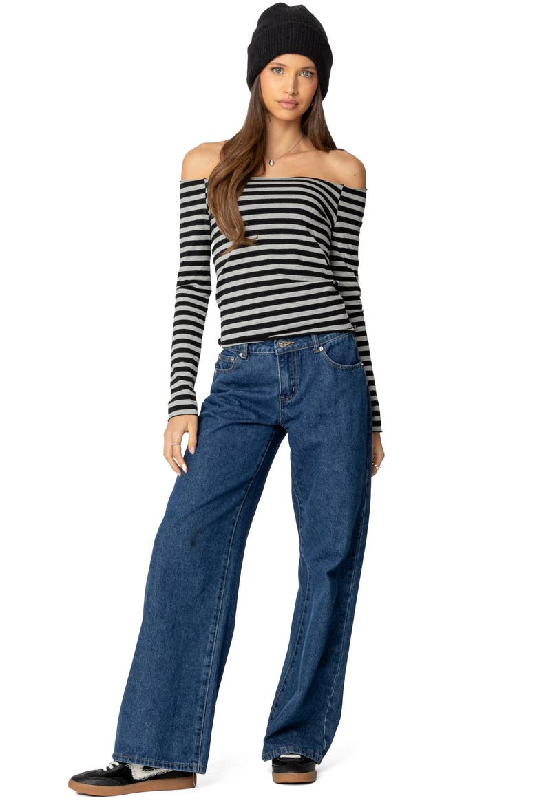 Nelligan Stripe Off the Shoulder Stretch Cotton Knit Top, Alternate, color, GRAY-MELANGE