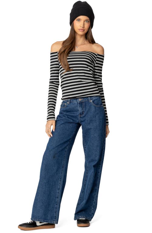 EDIKTED EDIKTED NELLIGAN STRIPE OFF THE SHOULDER STRETCH COTTON KNIT TOP 