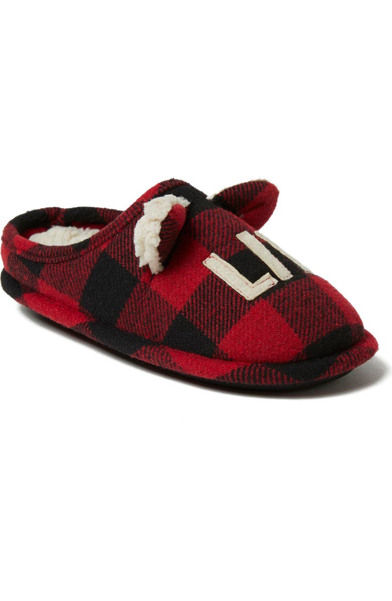 DEARFOAMS Kids' Buffalo Check Lil Bear Clog Slipper, Alternate, color, Red Plaid