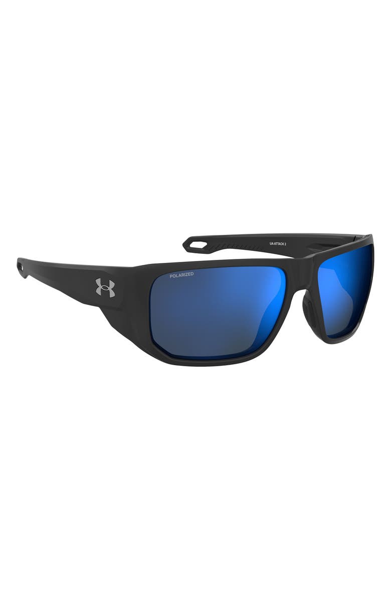 Under Armour Attack 2 63mm Wrap Sunglasses, Alternate, color, Black/ Grey Blue Silver Polar
