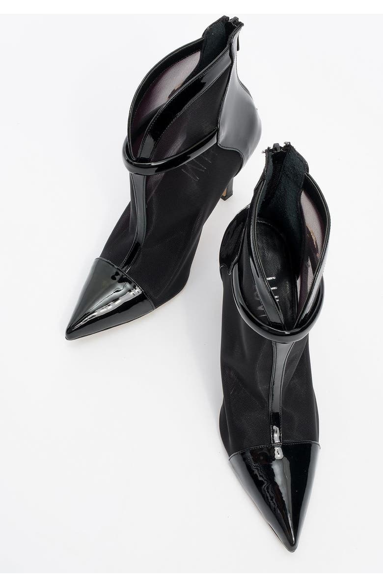 Prologue Shoes Grove Patent Back Zip High Heel Mesh Boot, Alternate, color, Black Patent Faux Leather