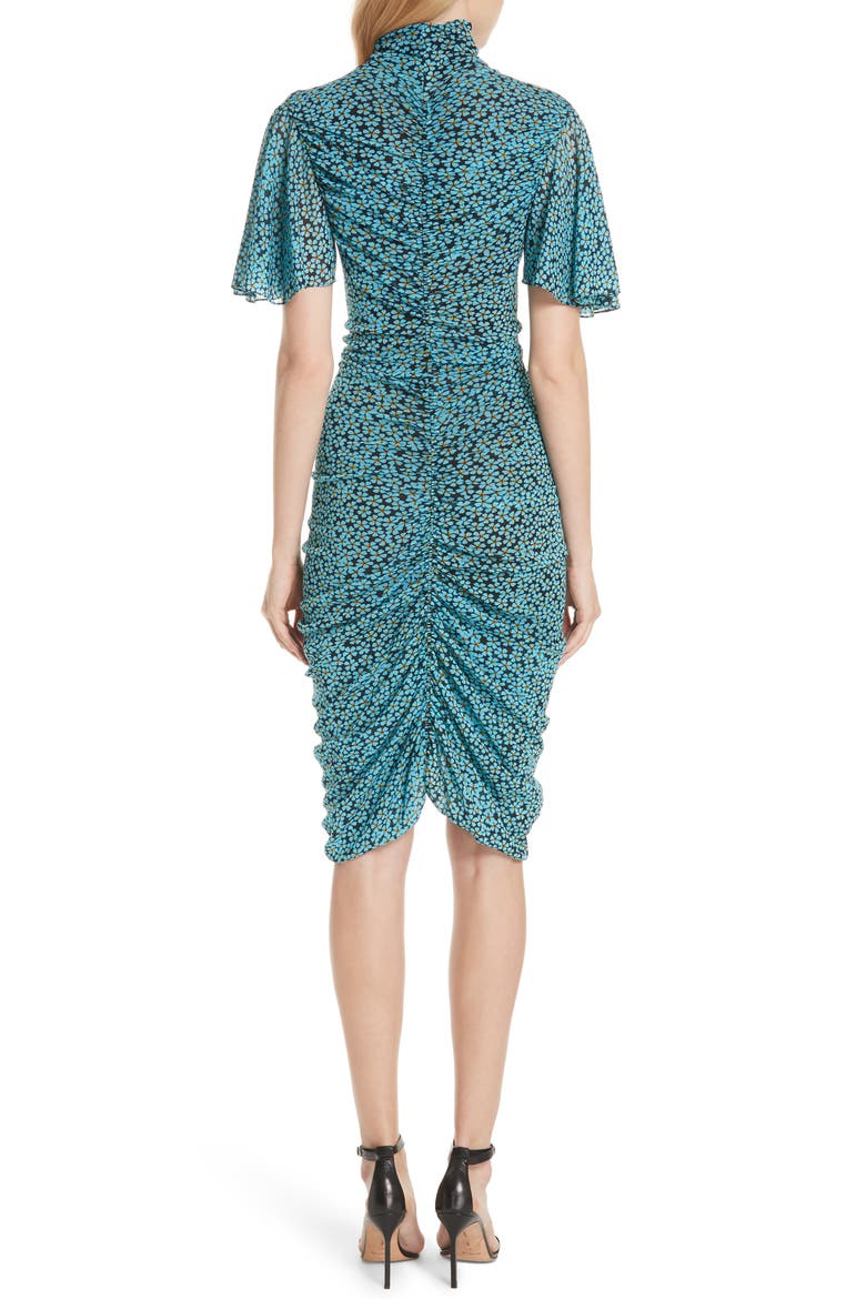 Floral Ruched Flutter Sleeve High Neck Dress, Alternate, color, PEARSON HORIZON