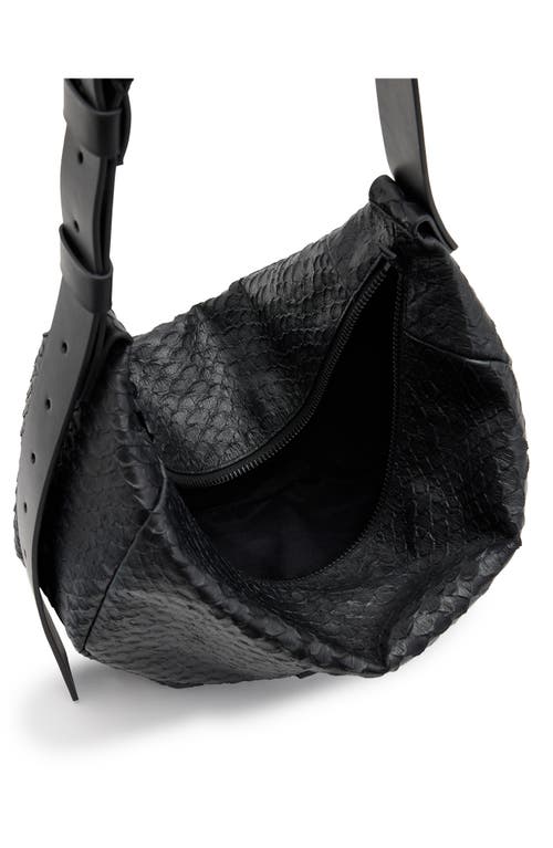 Shop Allsaints Madea Snake Embossed Leather Shoulder Bag In Black