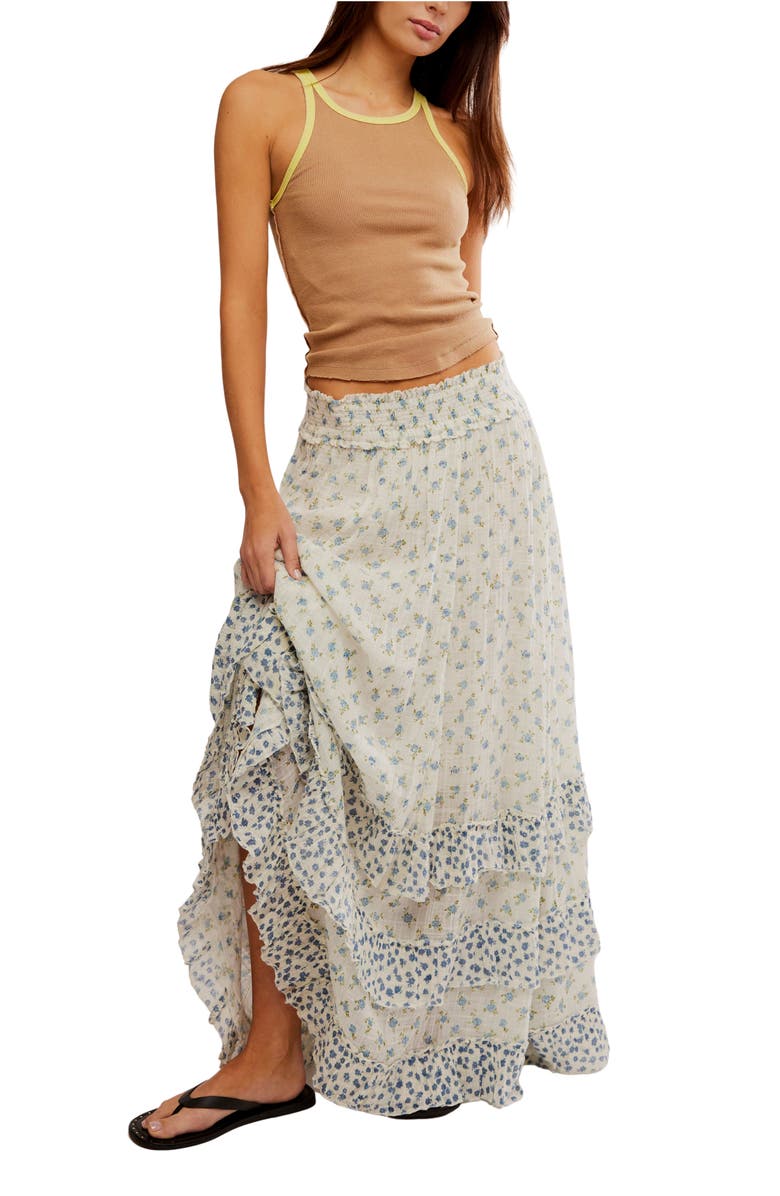 Free People Brynn Mixed Floral Tiered Cotton Blend Maxi Skirt, Alternate, color, 