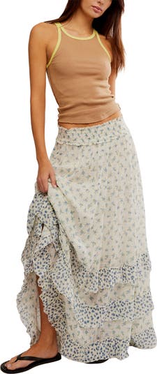 Brynn Mixed Floral Tiered Cotton Blend Maxi Skirt