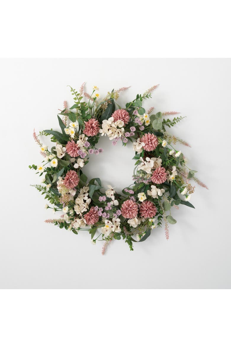 Sullivan's Christmas Mixed Flower Wreath, Green Faux Floral Decor for Crafting, Weddings, Home and Holiday Decoration, 19 Inch, Main, color, Green