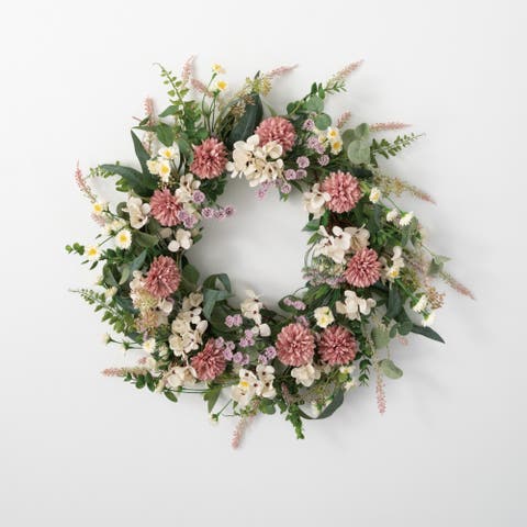 Sullivan's Christmas Mixed Flower Wreath, Green Faux Floral Decor for Crafting, Weddings, Home and Holiday Decoration, 19 Inch