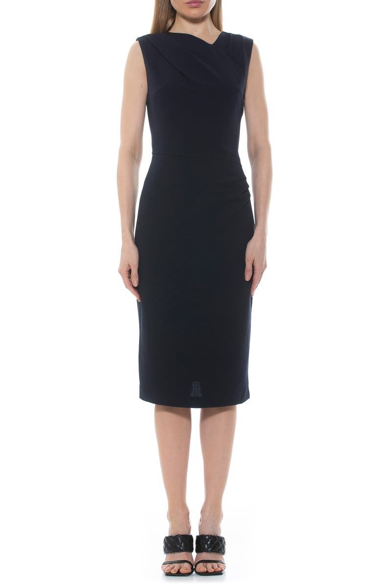 Alexia Admor Diane Asymmetric Sleeveless Midi Sheath Dress, Main, color, Navy