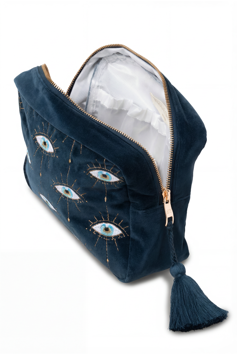 Mystical Eye Velvet Wash Bag, Alternate, color, Ink Blue