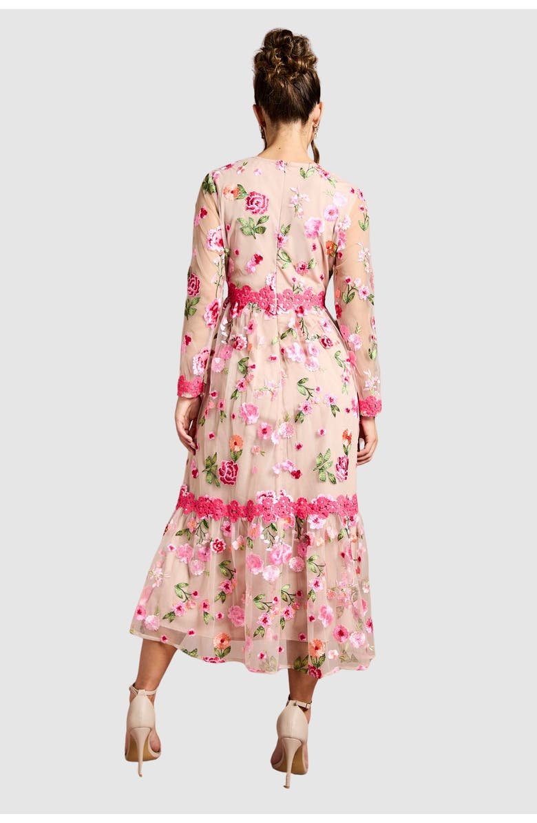 Coast Embroidered Floral Midi Dress, Alternate, color, Nude