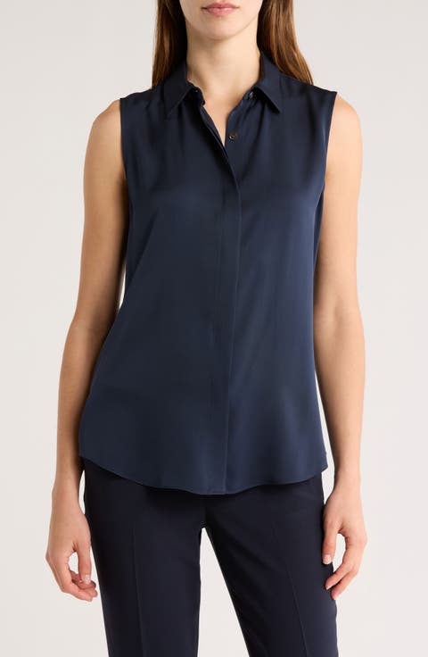 Silk Georgette Sleeveless Button-Up Shirt
