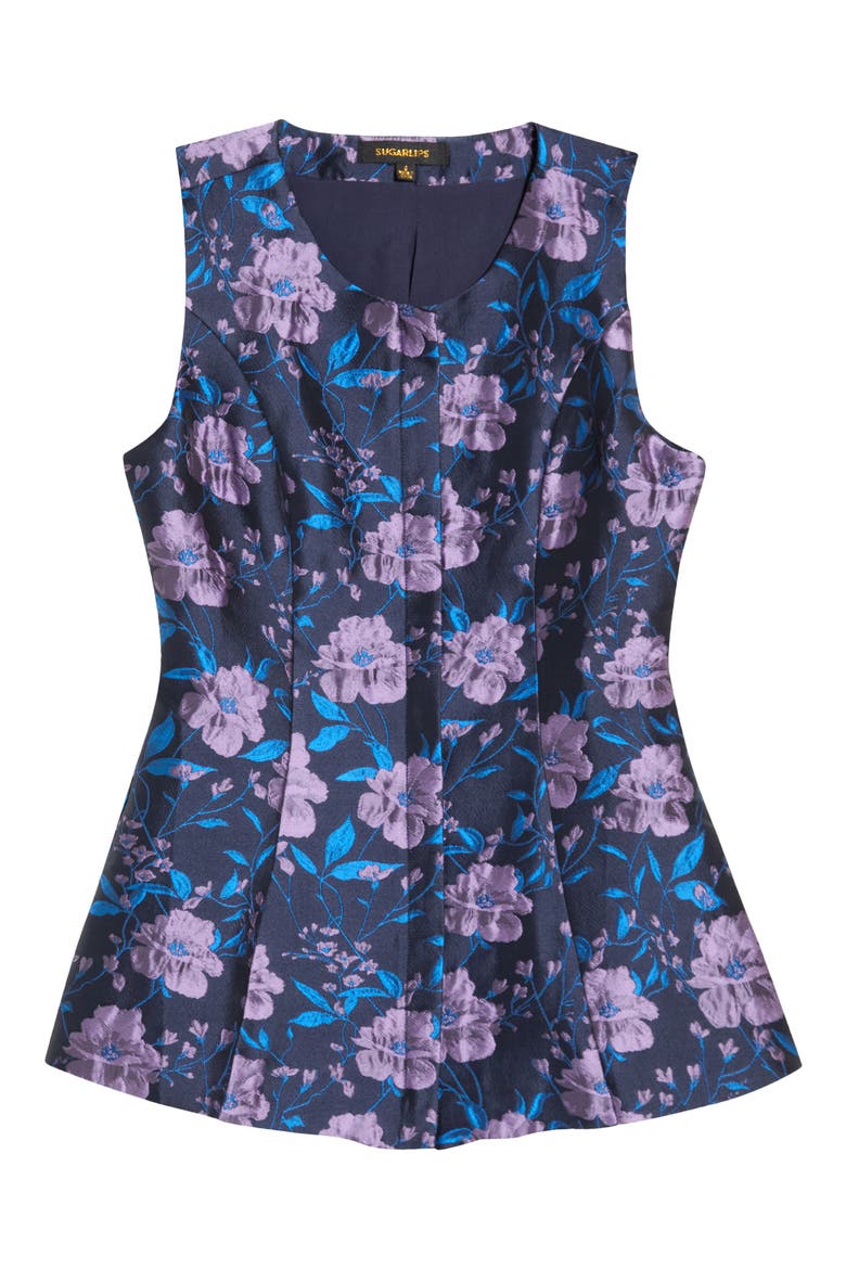 Nicole Jacquard Sleeveless Zip-Front Top, Alternate, color, NAVY-MULTI