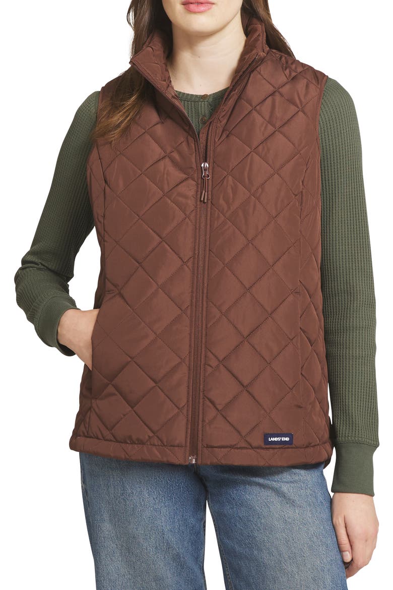 Houndstooth Quilted Puffer Vest, Main, color, CHOCOLATE