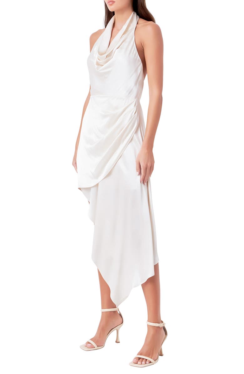 Endless Rose Asymmetric Halter Neck Satin Dress, Alternate, color, Champagne