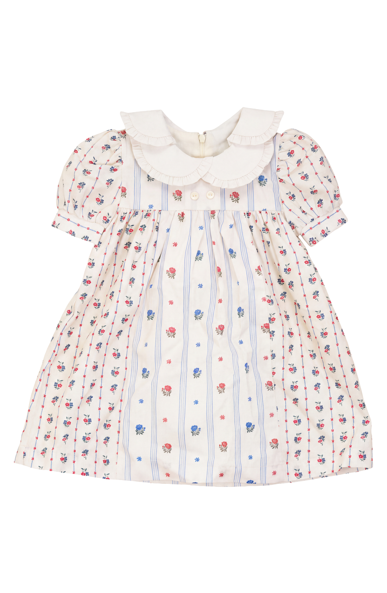 Posie & Pistachio Embroidered Collar Ruffle Sleeve Cotton Dress, Main, color, Cream