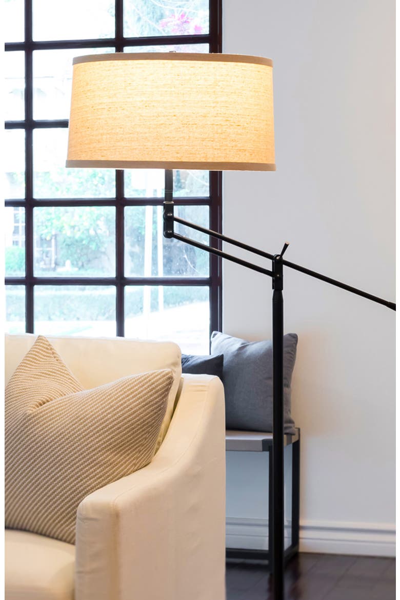 Ava 61' LED Mid-Century Modern Adjustable Floor Lamp with Fabric Drum Shade, Alternate, color, BEIGE