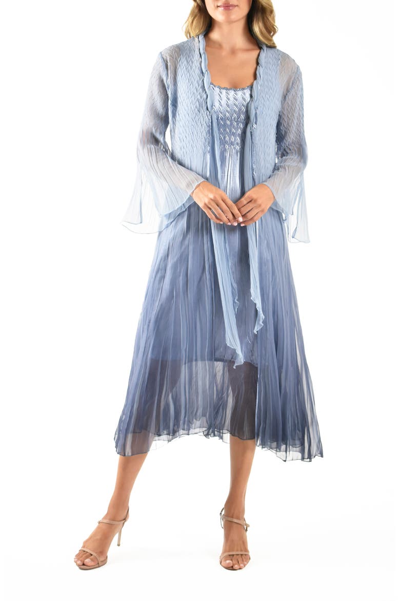 Charmeuse & Chiffon Cocktail Dress with Duster Jacket, Main, color, PERSIAN VIOL BLUE OM