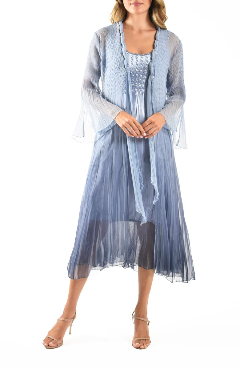 Komarov Charmeuse & Chiffon Cocktail Dress with Duster Jacket, Main, color, Persian Viol Blue Om