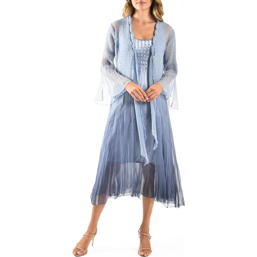 Shop Komarov Charmeuse & Chiffon Cocktail Dress With Duster Jacket In Persian Viol Blue Om